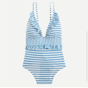 NWT J.Crew Ruffle plunging one-piece swimsuit in mixed stripe